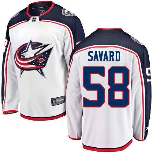 Men's Columbus Blue Jackets #58 David Savard Authentic White Away Fanatics Branded Breakaway NHL Jersey