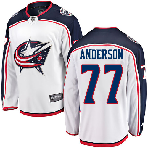 Men's Columbus Blue Jackets #77 Josh Anderson Authentic White Away Fanatics Branded Breakaway NHL Jersey
