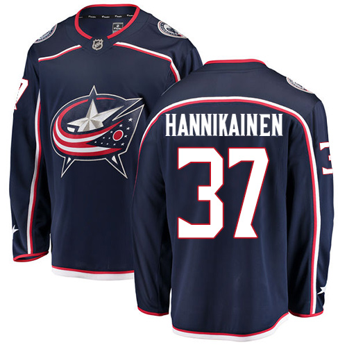 Men's Columbus Blue Jackets #37 Markus Hannikainen Authentic Navy Blue Home Fanatics Branded Breakaway NHL Jersey