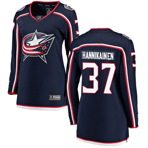 Women's Columbus Blue Jackets #37 Markus Hannikainen Authentic Navy Blue Home Fanatics Branded Breakaway NHL Jersey