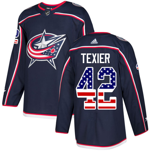 Youth Adidas Columbus Blue Jackets #42 Alexandre Texier Authentic Navy Blue USA Flag Fashion NHL Jersey