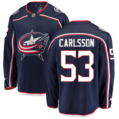 Men's Columbus Blue Jackets #53 Gabriel Carlsson Authentic Navy Blue Home Fanatics Branded Breakaway NHL Jersey