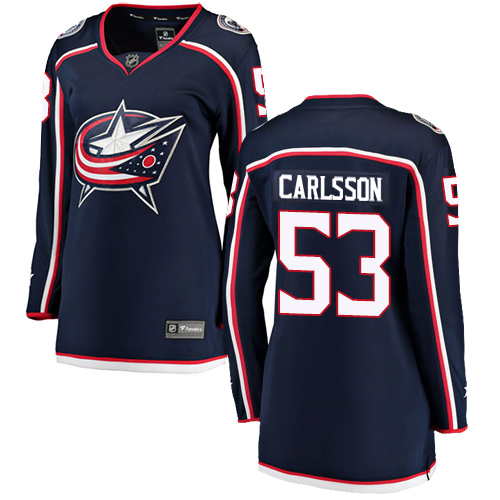 Women's Columbus Blue Jackets #53 Gabriel Carlsson Authentic Navy Blue Home Fanatics Branded Breakaway NHL Jersey