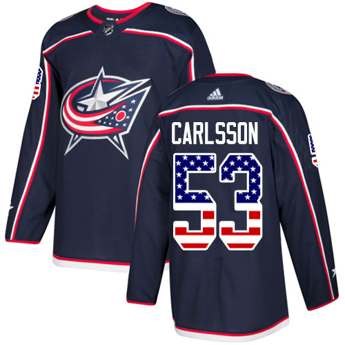 Men's Adidas Columbus Blue Jackets #53 Gabriel Carlsson Authentic Navy Blue USA Flag Fashion NHL Jersey