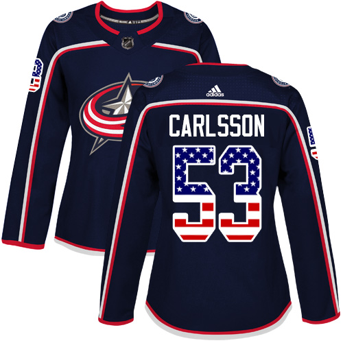 Women's Adidas Columbus Blue Jackets #53 Gabriel Carlsson Authentic Navy Blue USA Flag Fashion NHL Jersey