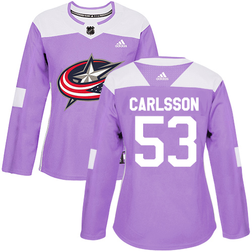 Women's Adidas Columbus Blue Jackets #53 Gabriel Carlsson Authentic Purple Fights Cancer Practice NHL Jersey