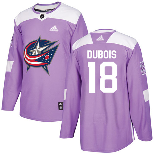 Men's Adidas Columbus Blue Jackets #18 Pierre-Luc Dubois Authentic Purple Fights Cancer Practice NHL Jersey