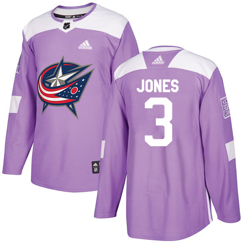 Men's Adidas Columbus Blue Jackets #3 Seth Jones Authentic Purple Fights Cancer Practice NHL Jersey