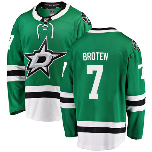 Men's Dallas Stars #7 Neal Broten Authentic Green Home Fanatics Branded Breakaway NHL Jersey