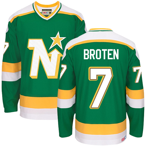 Men's CCM Dallas Stars #7 Neal Broten Authentic Green Throwback NHL Jersey