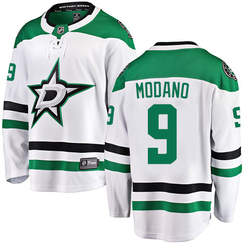 Men's Dallas Stars #9 Mike Modano Authentic White Away Fanatics Branded Breakaway NHL Jersey