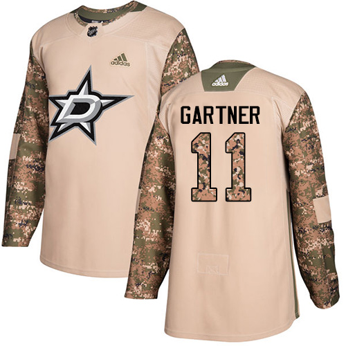 Men's Adidas Dallas Stars #11 Mike Gartner Authentic Camo Veterans Day Practice NHL Jersey