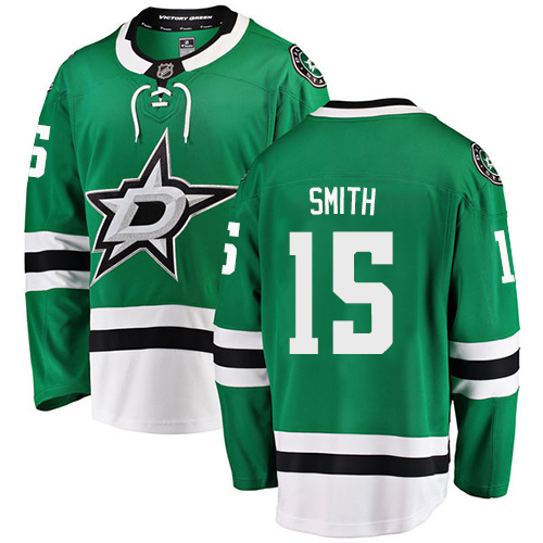Men's Dallas Stars #15 Bobby Smith Authentic Green Home Fanatics Branded Breakaway NHL Jersey