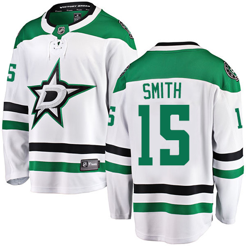 Men's Dallas Stars #15 Bobby Smith Authentic White Away Fanatics Branded Breakaway NHL Jersey