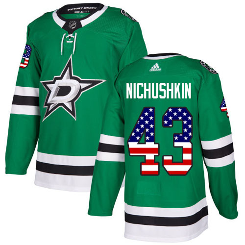 Men's Adidas Dallas Stars #43 Valeri Nichushkin Authentic Green USA Flag Fashion NHL Jersey