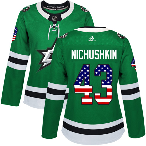 Women's Adidas Dallas Stars #43 Valeri Nichushkin Authentic Green USA Flag Fashion NHL Jersey