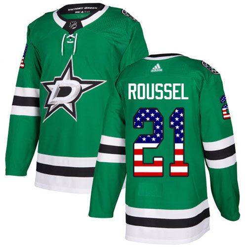 Men's Adidas Dallas Stars #21 Antoine Roussel Authentic Green USA Flag Fashion NHL Jersey