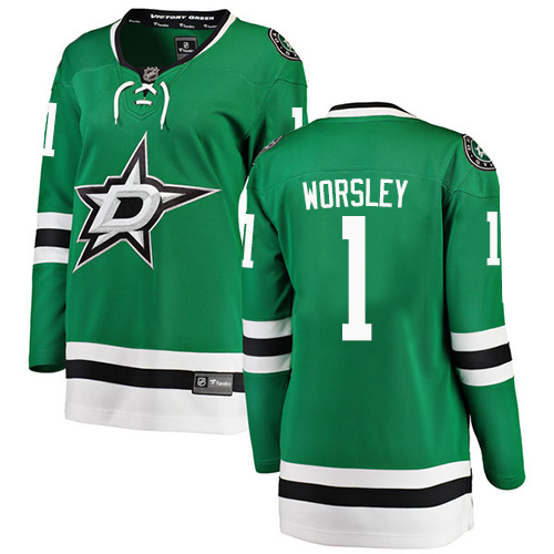 Women's Dallas Stars #1 Gump Worsley Authentic Green Home Fanatics Branded Breakaway NHL Jersey