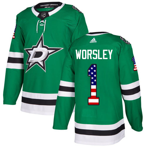 Youth Adidas Dallas Stars #1 Gump Worsley Authentic Green USA Flag Fashion NHL Jersey