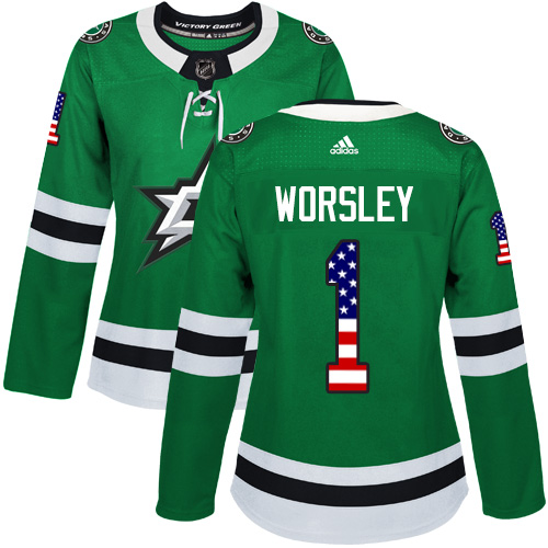 Women's Adidas Dallas Stars #1 Gump Worsley Authentic Green USA Flag Fashion NHL Jersey