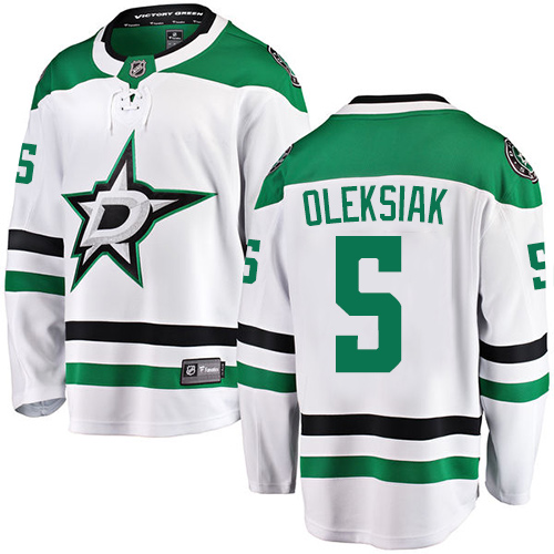 Men's Dallas Stars #5 Jamie Oleksiak Authentic White Away Fanatics Branded Breakaway NHL Jersey