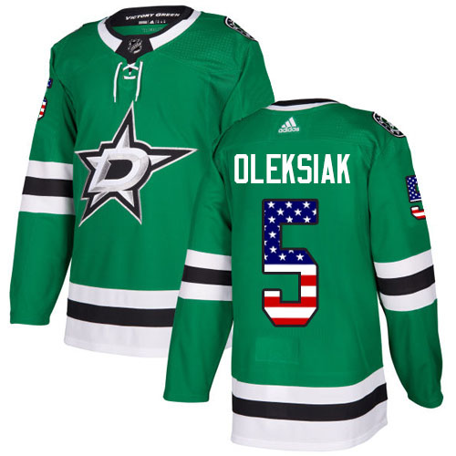 Men's Adidas Dallas Stars #5 Jamie Oleksiak Authentic Green USA Flag Fashion NHL Jersey