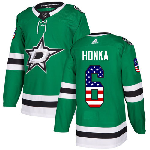 Men's Adidas Dallas Stars #6 Julius Honka Authentic Green USA Flag Fashion NHL Jersey