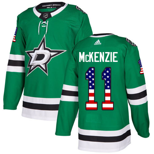 Men's Adidas Dallas Stars #11 Curtis McKenzie Authentic Green USA Flag Fashion NHL Jersey