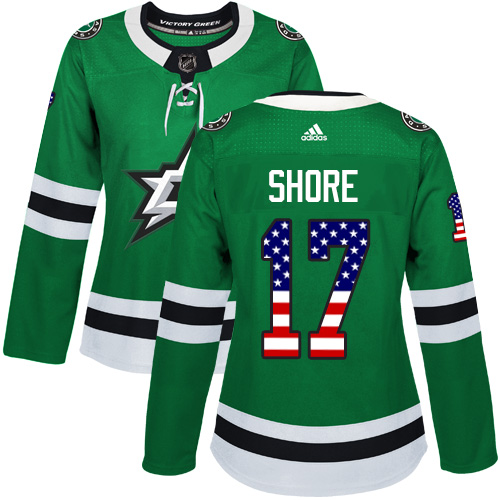 Women's Adidas Dallas Stars #17 Devin Shore Authentic Green USA Flag Fashion NHL Jersey