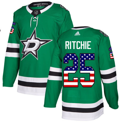 Men's Adidas Dallas Stars #25 Brett Ritchie Authentic Green USA Flag Fashion NHL Jersey