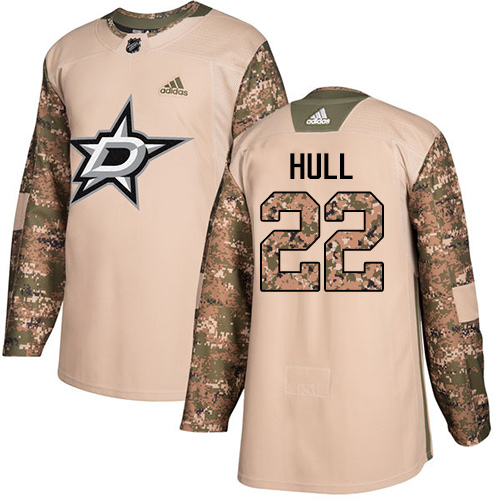 Men's Adidas Dallas Stars #22 Brett Hull Authentic Camo Veterans Day Practice NHL Jersey