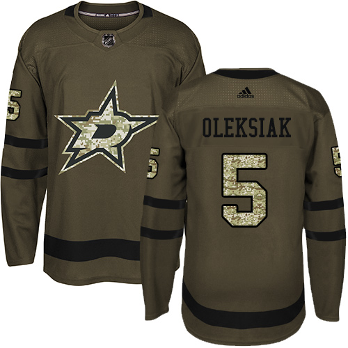 Men's Adidas Dallas Stars #5 Jamie Oleksiak Authentic Green Salute to Service NHL Jersey