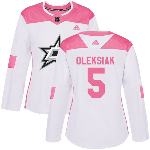 Women's Adidas Dallas Stars #5 Jamie Oleksiak Authentic White/Pink Fashion NHL Jersey