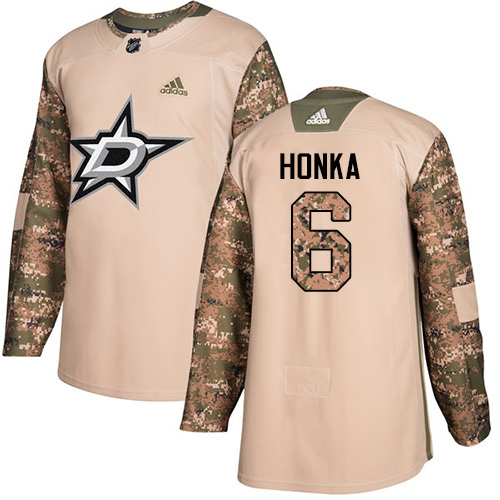 Men's Adidas Dallas Stars #6 Julius Honka Authentic Camo Veterans Day Practice NHL Jersey