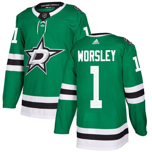 Men's Adidas Dallas Stars #1 Gump Worsley Authentic Green Home NHL Jersey