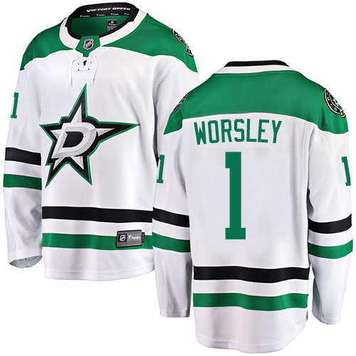 Men's Dallas Stars #1 Gump Worsley Authentic White Away Fanatics Branded Breakaway NHL Jersey