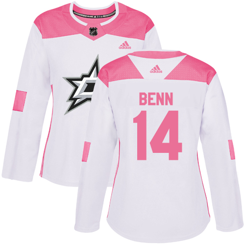 Women's Adidas Dallas Stars #14 Jamie Benn Authentic White/Pink Fashion NHL Jersey