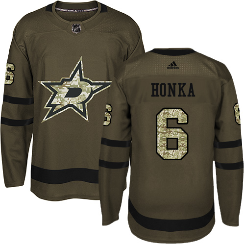 Youth Adidas Dallas Stars #6 Julius Honka Authentic Green Salute to Service NHL Jersey