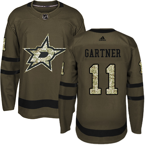 Men's Adidas Dallas Stars #11 Mike Gartner Premier Green Salute to Service NHL Jersey
