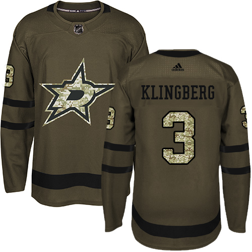 Men's Adidas Dallas Stars #3 John Klingberg Authentic Green Salute to Service NHL Jersey