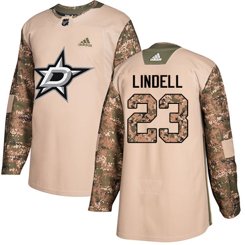 Men's Adidas Dallas Stars #23 Esa Lindell Authentic Camo Veterans Day Practice NHL Jersey