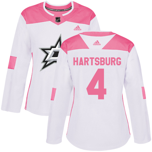 Women's Adidas Dallas Stars #4 Craig Hartsburg Authentic White/Pink Fashion NHL Jersey