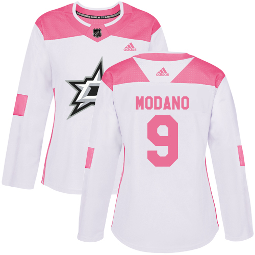 Women's Adidas Dallas Stars #9 Mike Modano Authentic White/Pink Fashion NHL Jersey
