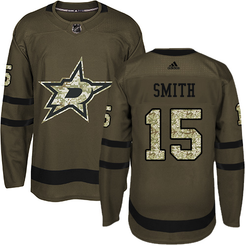 Youth Adidas Dallas Stars #15 Bobby Smith Authentic Green Salute to Service NHL Jersey