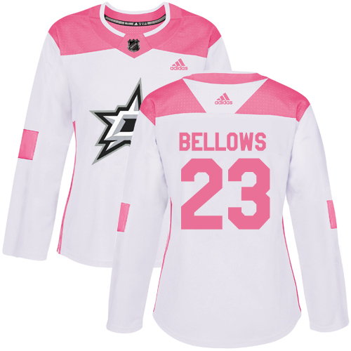 Women's Adidas Dallas Stars #23 Brian Bellows Authentic White/Pink Fashion NHL Jersey