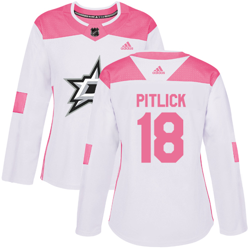 Women's Adidas Dallas Stars #18 Tyler Pitlick Authentic White/Pink Fashion NHL Jersey