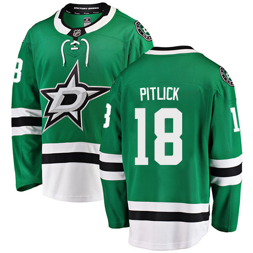Men's Dallas Stars #18 Tyler Pitlick Authentic Green Home Fanatics Branded Breakaway NHL Jersey