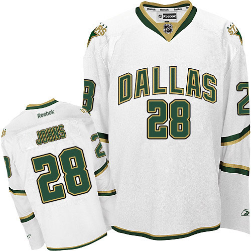 Men's Reebok Dallas Stars #28 Stephen Johns Authentic White Third NHL Jersey