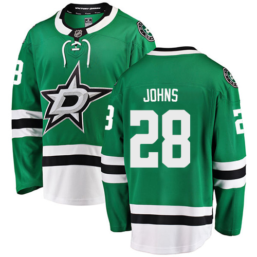 Men's Dallas Stars #28 Stephen Johns Authentic Green Home Fanatics Branded Breakaway NHL Jersey