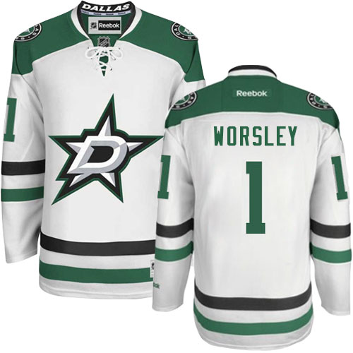 Youth Reebok Dallas Stars #1 Gump Worsley Authentic White Away NHL Jersey
